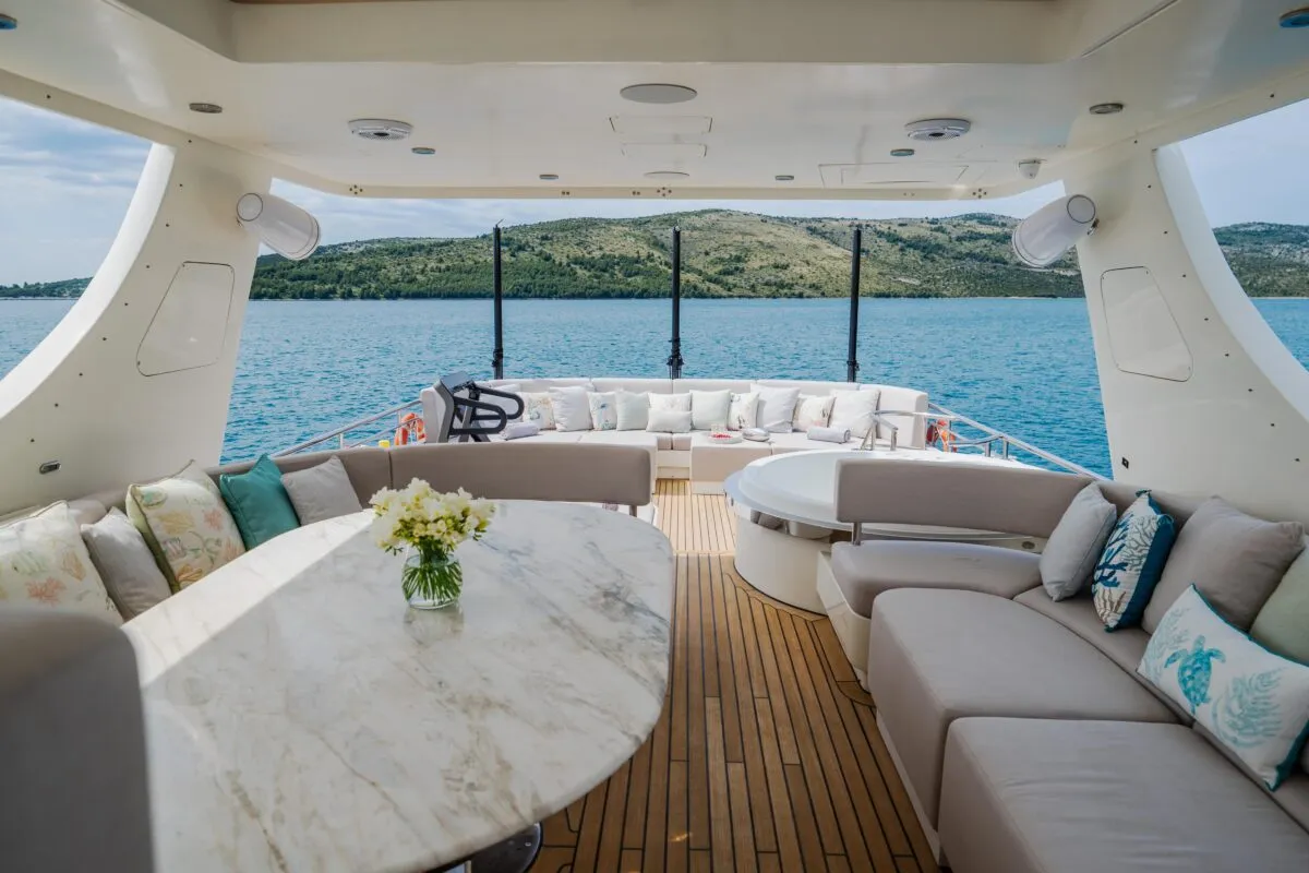 Deck of Dream, a Cyrus 34 motor yacht at Šibenik, Croatia