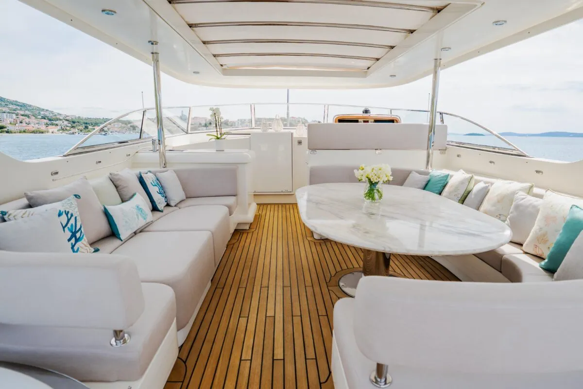 Deck of Dream, a Cyrus 34 motor yacht at Šibenik, Croatia