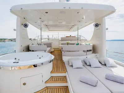 Deck of Dream, a Cyrus 34 motor yacht at Šibenik, Croatia