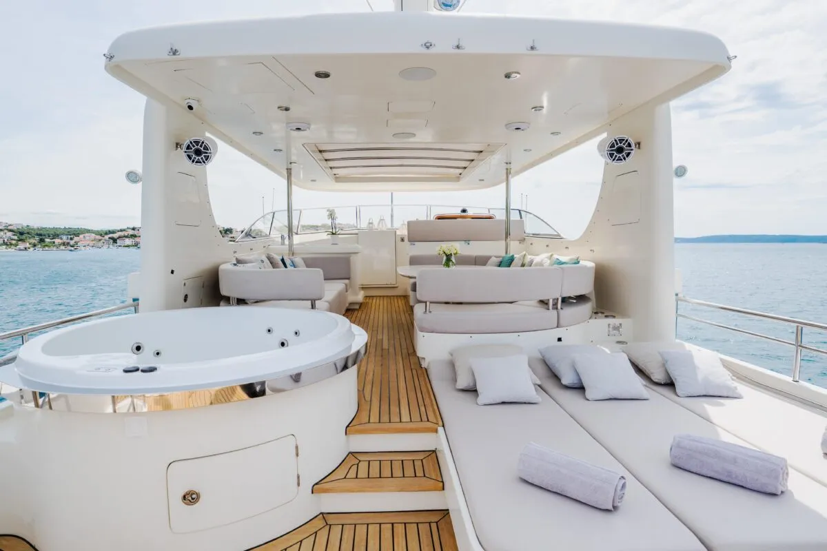 Deck of Dream, a Cyrus 34 motor yacht at Šibenik, Croatia