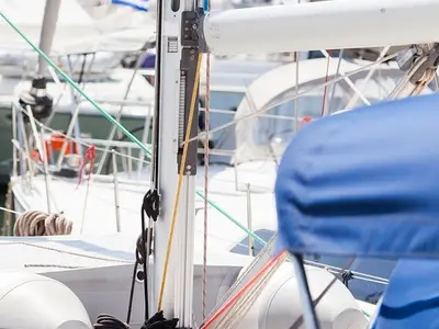 Cockpit of Ariadne, a Beneteau Oceanis Clipper 343 sailboat at Preveza, Greece