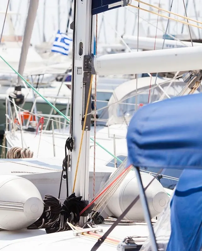 Cockpit of Ariadne, a Beneteau Oceanis Clipper 343 sailboat at Preveza, Greece
