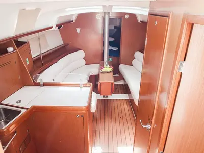 Galley of Ariadne, a Beneteau Oceanis Clipper 343 sailboat at Preveza, Greece
