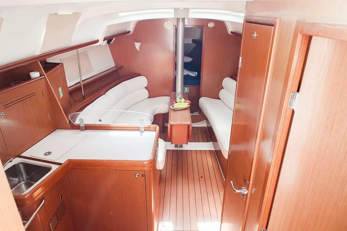 Galley of Ariadne, a Beneteau Oceanis Clipper 343 sailboat at Preveza, Greece
