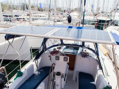 Deck of Ariadne, a Beneteau Oceanis Clipper 343 sailboat at Preveza, Greece