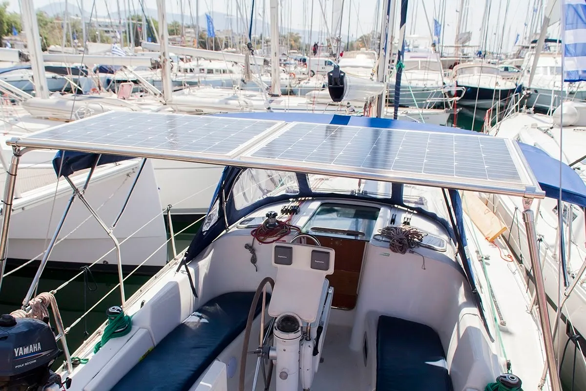 Deck of Ariadne, a Beneteau Oceanis Clipper 343 sailboat at Preveza, Greece