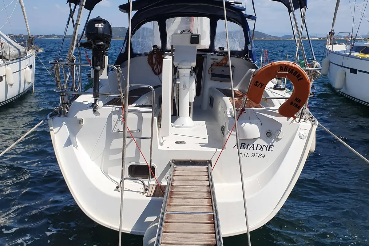 Exterior view of Ariadne, a Beneteau Oceanis Clipper 343 sailboat at Preveza, Greece