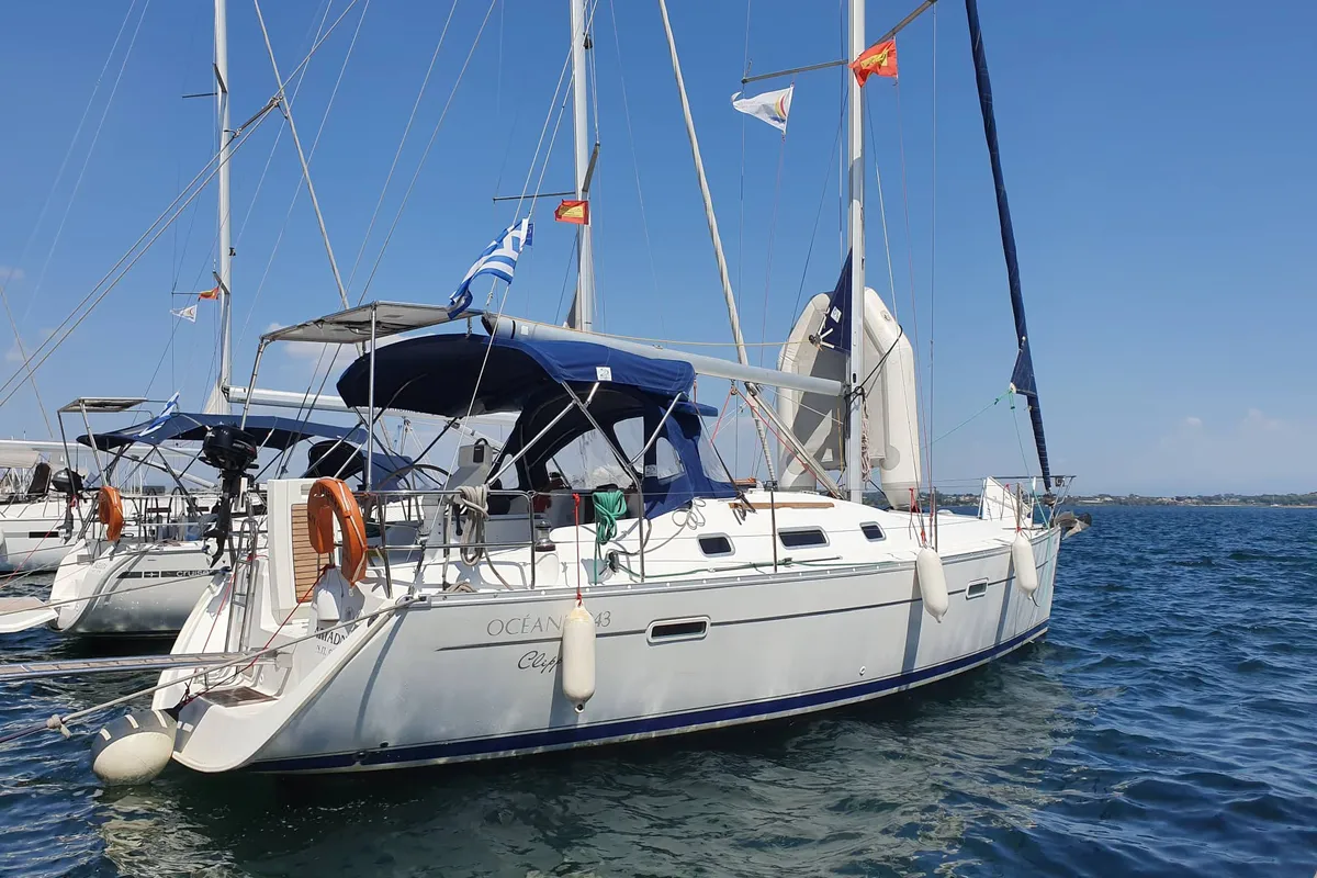 Exterior view of Ariadne, a Beneteau Oceanis Clipper 343 sailboat at Preveza, Greece