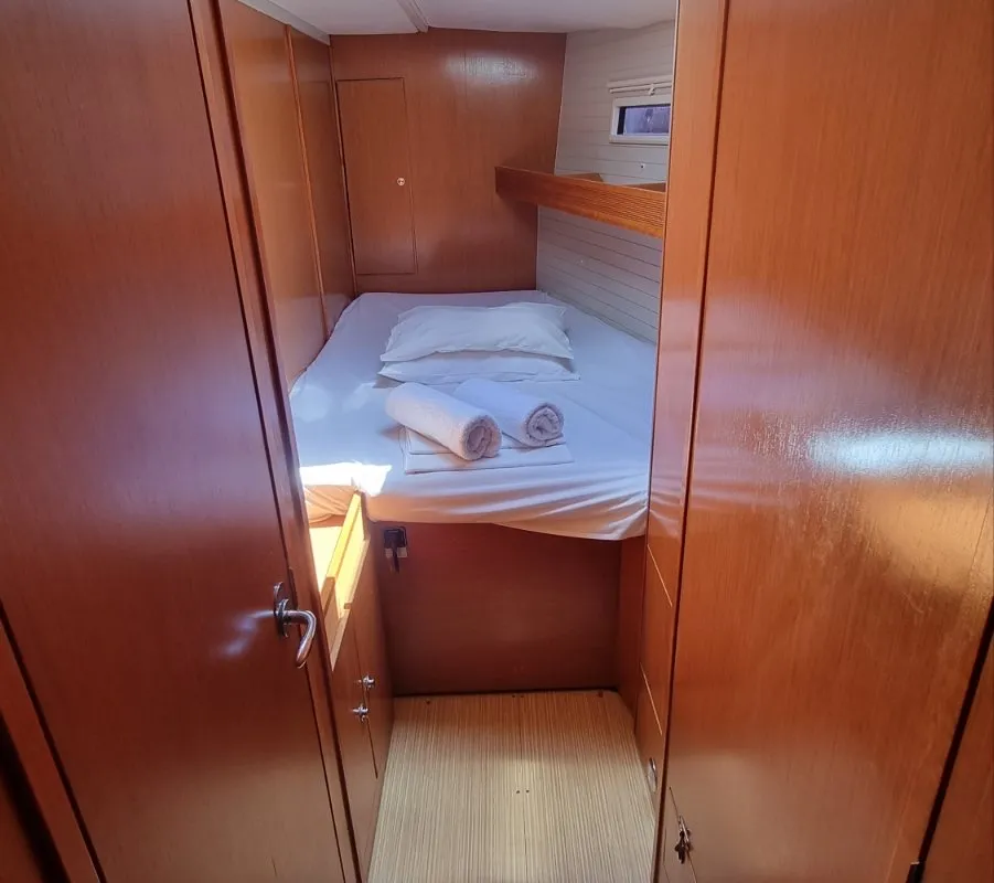 Cabin on Vega, a Bavaria 55 Cruiser sailboat at Rhodes, Greece