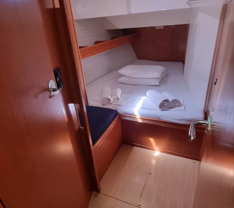 Cabin on Vega, a Bavaria 55 Cruiser sailboat at Rhodes, Greece