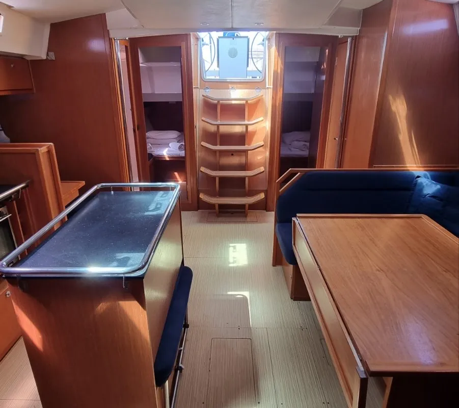 Salon of Vega, a Bavaria 55 Cruiser sailboat at Rhodes, Greece