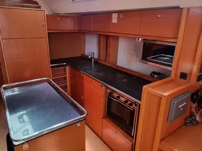 Galley of Vega, a Bavaria 55 Cruiser sailboat at Rhodes, Greece