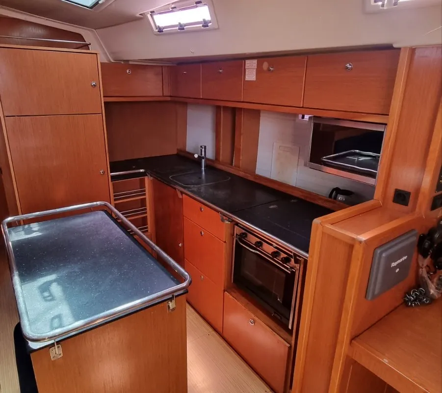 Galley of Vega, a Bavaria 55 Cruiser sailboat at Rhodes, Greece