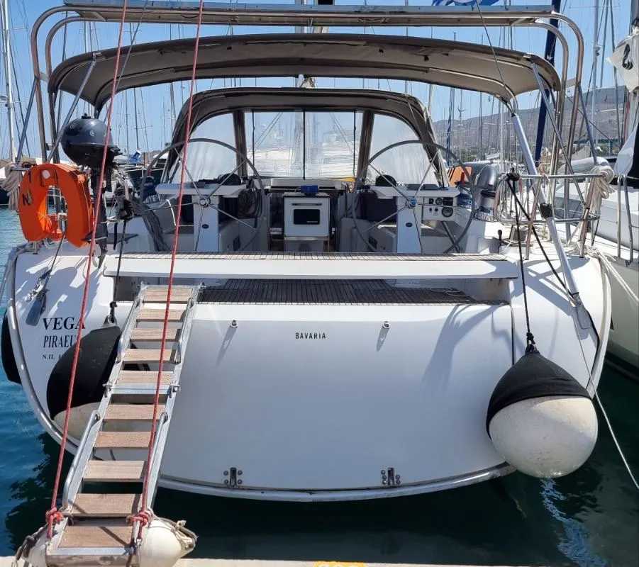 Cockpit of Vega, a Bavaria 55 Cruiser sailboat at Rhodes, Greece
