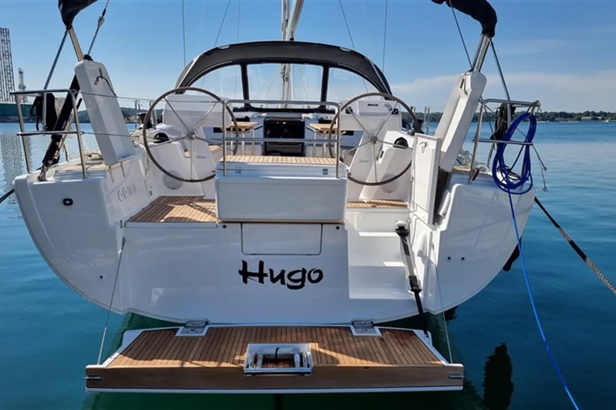 Exterior view of Hugo, a Hanse 508 sailboat at Pula, Croatia