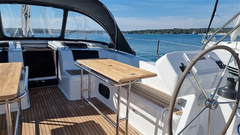 Deck of Hugo, a Hanse 508 sailboat at Pula, Croatia