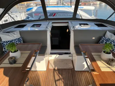Deck of Vela, a Bavaria C50 sailboat at Volos Municipality, Greece