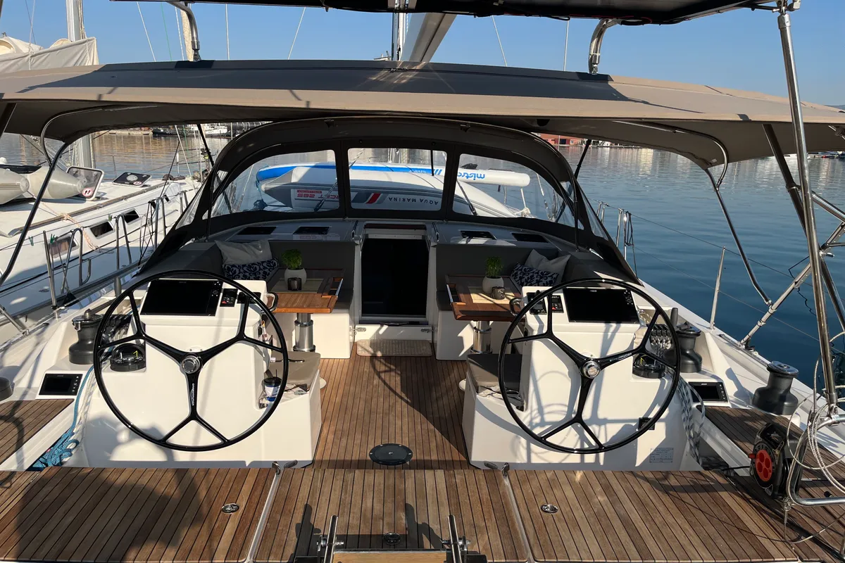 Cockpit of Vela, a Bavaria C50 sailboat at Volos Municipality, Greece