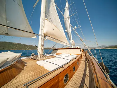 Deck of Babylon, a Custom Made Babylon motor yacht at Bodrum, Turkey