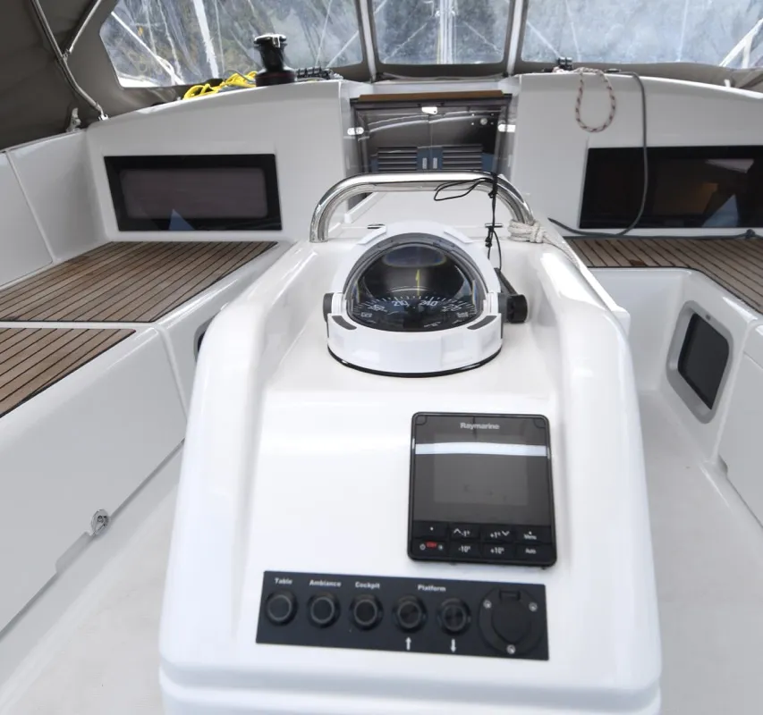 Cockpit of Caruso, a Jeanneau Sun Odyssey 490 sailboat at Dubrovnik, Croatia