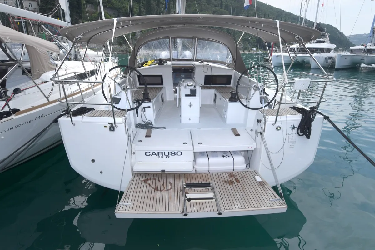 Deck of Caruso, a Jeanneau Sun Odyssey 490 sailboat at Dubrovnik, Croatia