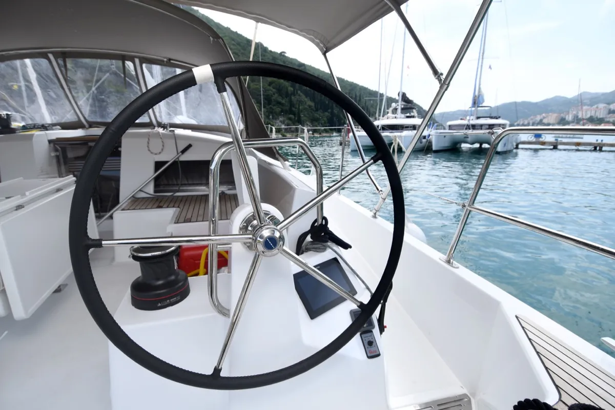 Cockpit of Caruso, a Jeanneau Sun Odyssey 490 sailboat at Dubrovnik, Croatia