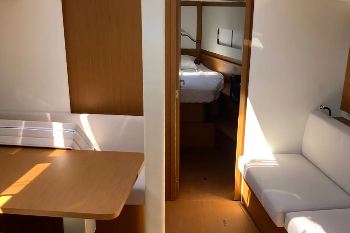Cabin on Idefix, a Beneteau First 44 sailboat at Lavrion, Greece