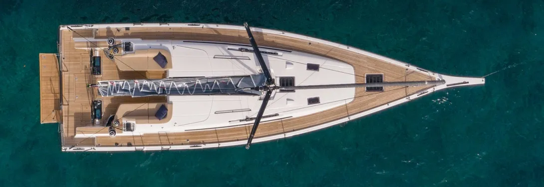 Exterior view of Idefix, a Beneteau First 44 sailboat at Lavrion, Greece