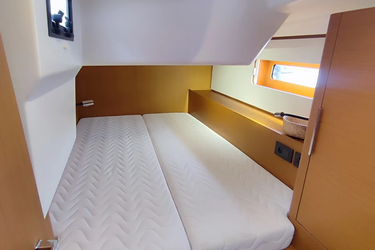 Cabin on Idefix, a Beneteau First 44 sailboat at Lavrion, Greece