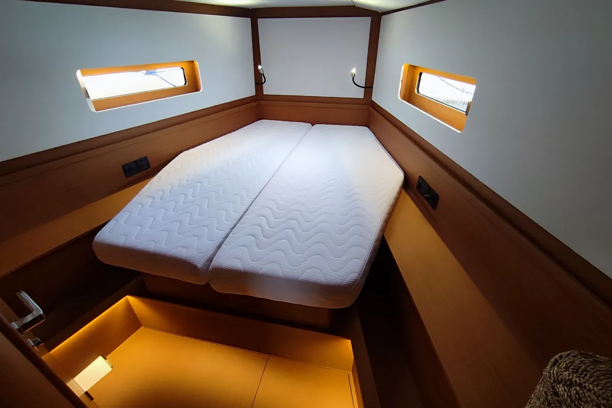 Cabin on Idefix, a Beneteau First 44 sailboat at Lavrion, Greece