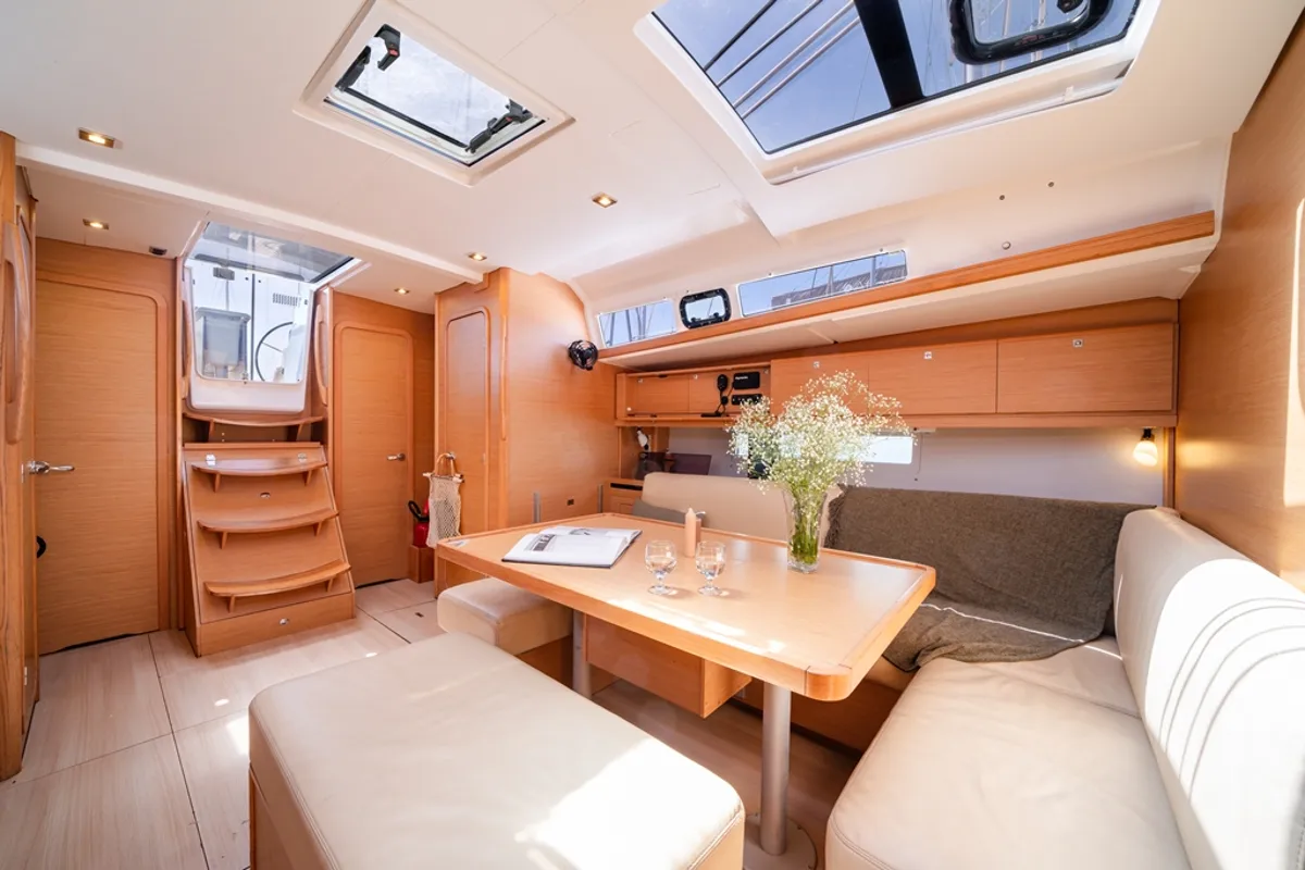 Salon of Dioni, a Dufour 460 GL sailboat at Municipal Unit of Rhodes, Greece