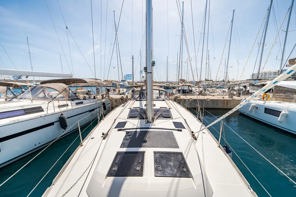 Deck of Dioni, a Dufour 460 GL sailboat at Municipal Unit of Rhodes, Greece
