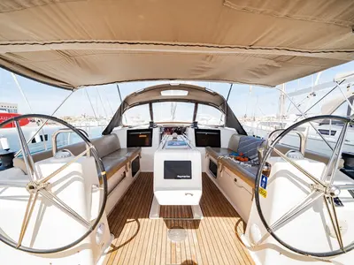 Cockpit of Dioni, a Dufour 460 GL sailboat at Municipal Unit of Rhodes, Greece