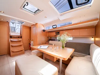 Salon of Dioni, a Dufour 460 GL sailboat at Municipal Unit of Rhodes, Greece