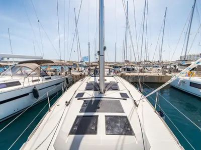 Deck of Dioni, a Dufour 460 GL sailboat at Municipal Unit of Rhodes, Greece