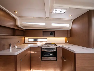 Galley of Pure Chaos, a Beneteau Oceanis 40.1 sailboat at Nea Peramos, Greece