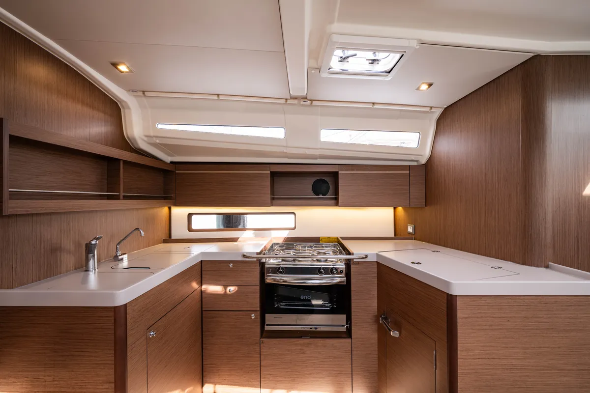 Galley of Pure Chaos, a Beneteau Oceanis 40.1 sailboat at Nea Peramos, Greece