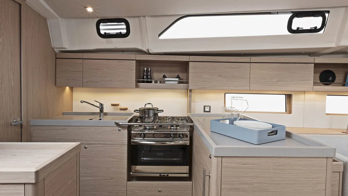 Galley of Sunsail 46.4 Premium, a Beneteau Oceanis 46.1 sailboat at Cannigione, Italy
