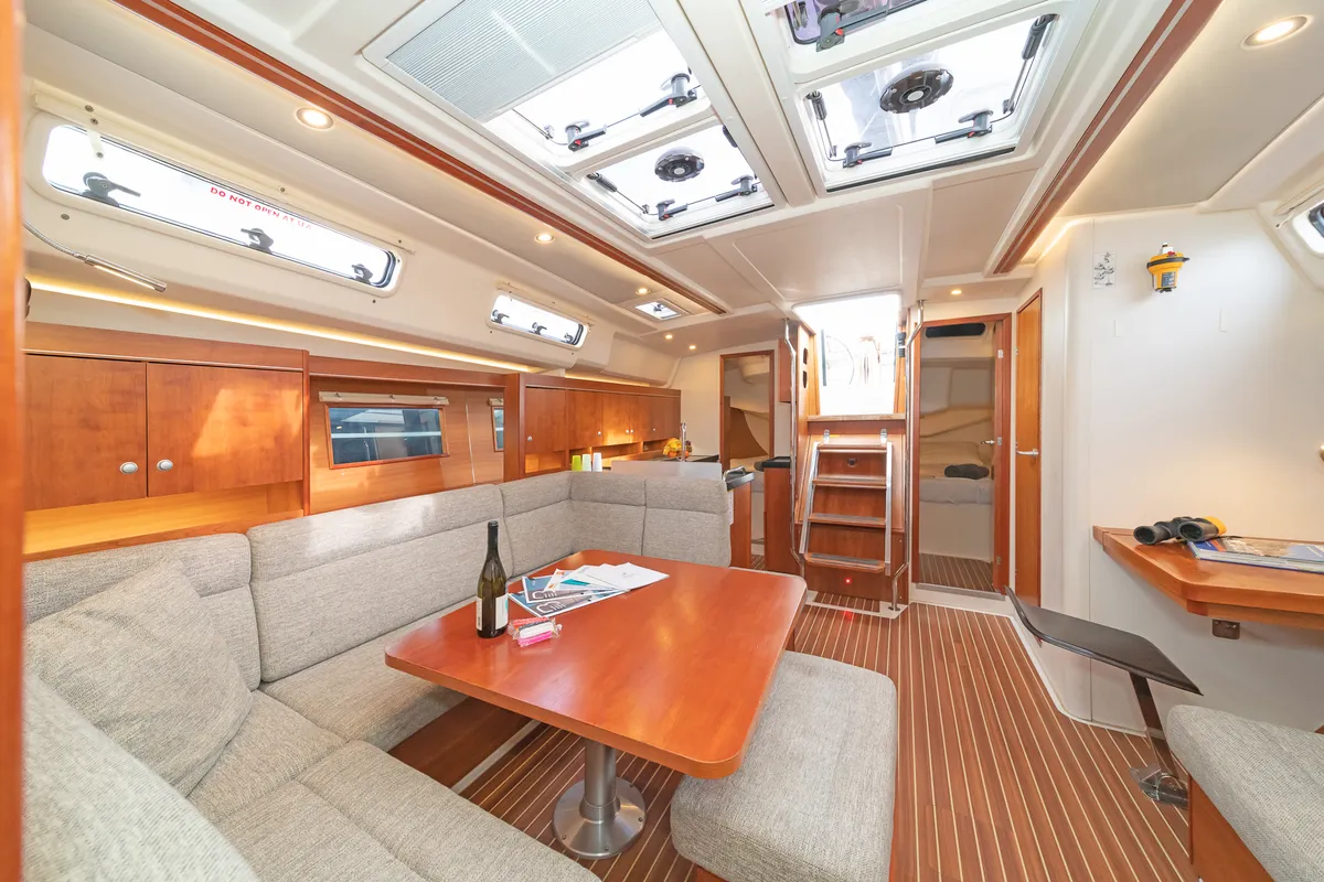 Salon of Caitlin of Lorne, a Hanse 455 sailboat at Kos, Greece