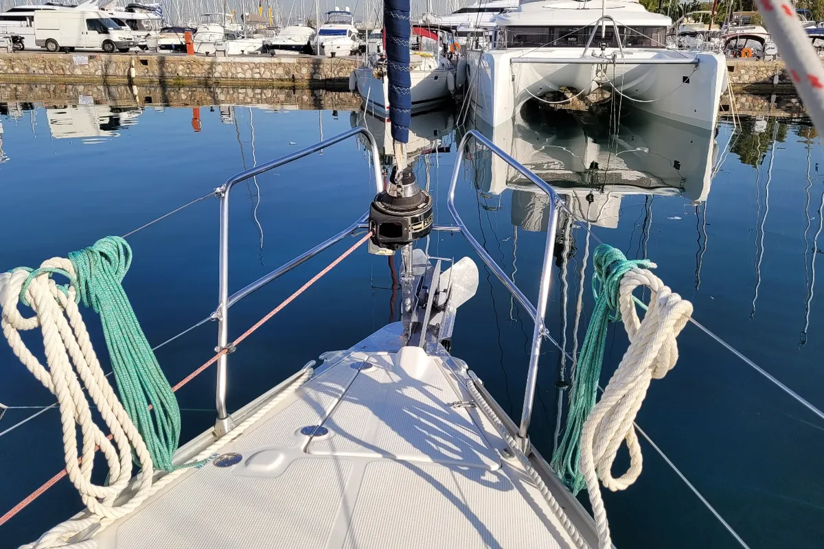Deck of Black Pearl, a Bavaria 40 sailboat at Athens, Greece