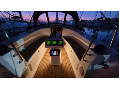 Cockpit of Black Pearl, a Bavaria 40 sailboat at Athens, Greece