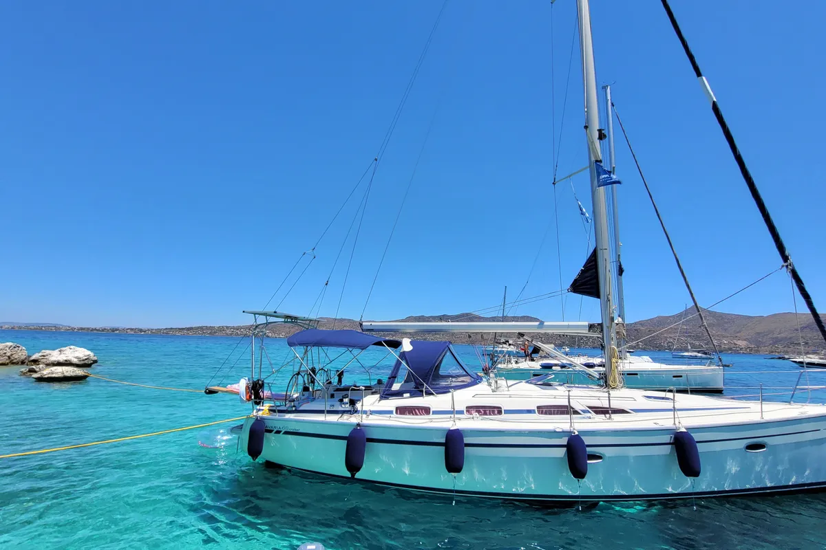 Exterior view of Black Pearl, a Bavaria 40 sailboat at Athens, Greece