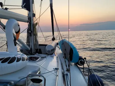 Deck of Black Pearl, a Bavaria 40 sailboat at Athens, Greece