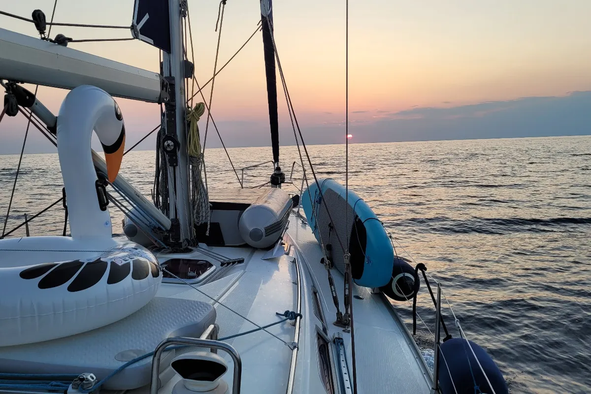 Deck of Black Pearl, a Bavaria 40 sailboat at Athens, Greece