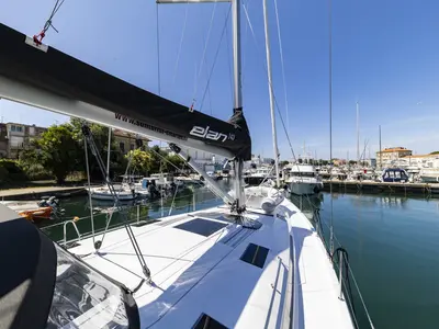 Deck of Supreme, a Elan Impression 45 sailboat at Zadar, Croatia