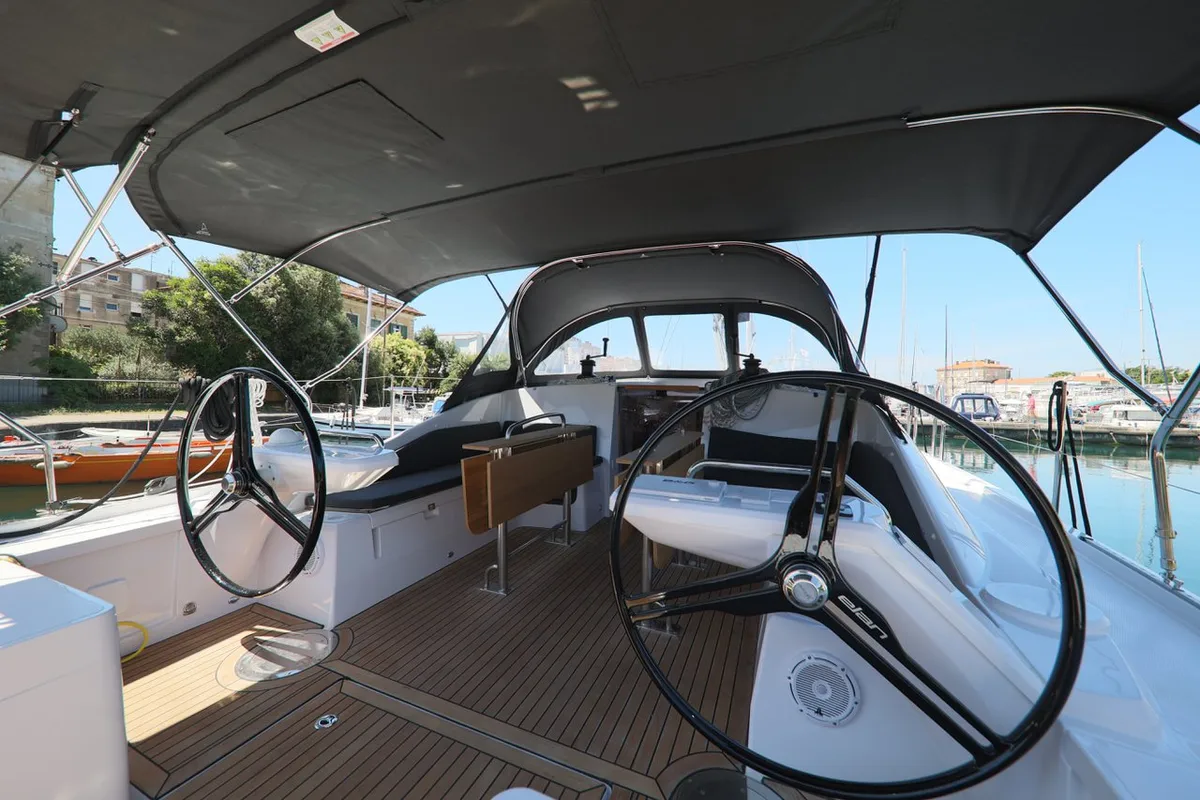 Cockpit of Supreme, a Elan Impression 45 sailboat at Zadar, Croatia