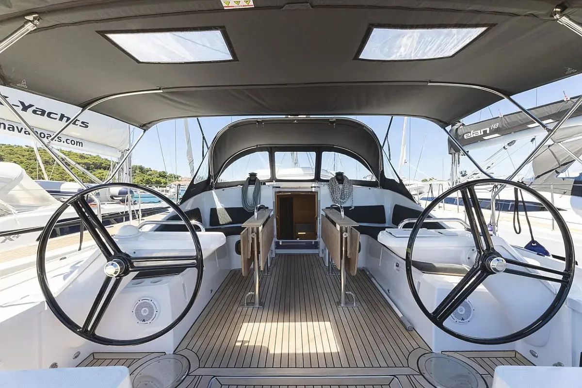 Cockpit of Supreme, a Elan Impression 45 sailboat at Zadar, Croatia