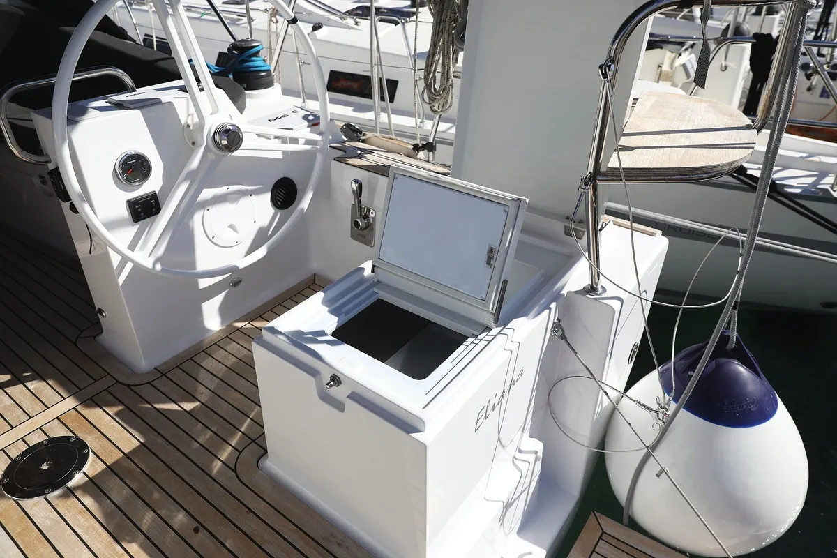 Deck of Eliana, a Elan Impression 40.1 sailboat at Pirovac, Croatia