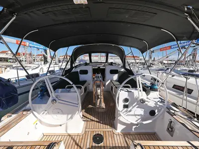 Cockpit of Eliana, a Elan Impression 40.1 sailboat at Pirovac, Croatia