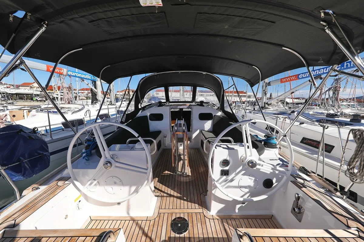 Cockpit of Eliana, a Elan Impression 40.1 sailboat at Pirovac, Croatia